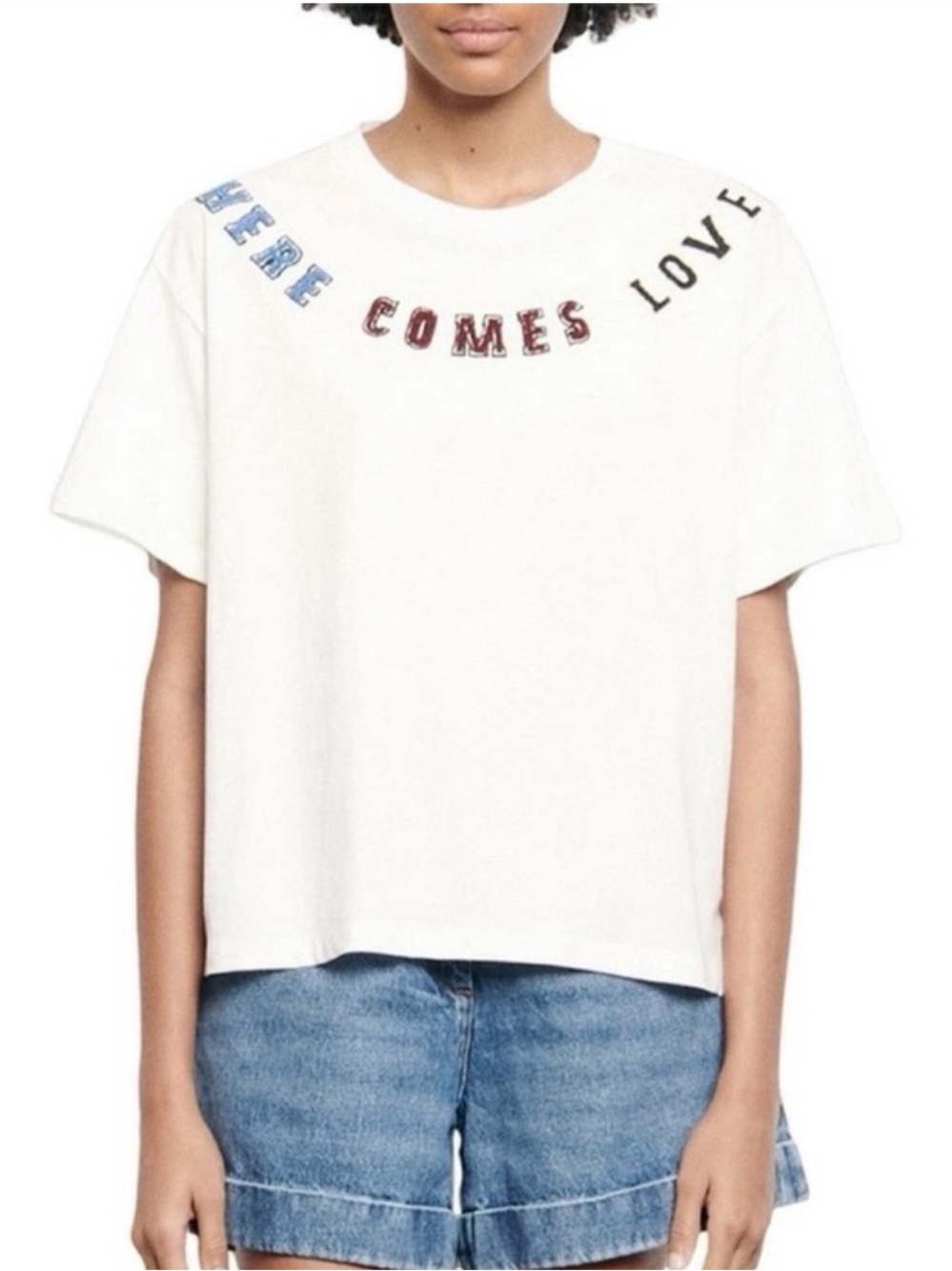 Sandro Embroidered Slogan Short Sleeve Tee